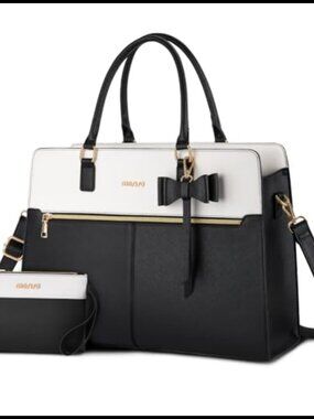 Waterproof PU Leather Laptop Tote Bag for Women 15.6 inch Work Bag